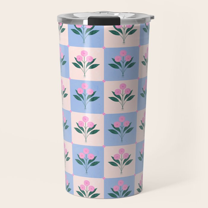 Checkerboard Abstract Flowers Travel Mug Gallery Image 1