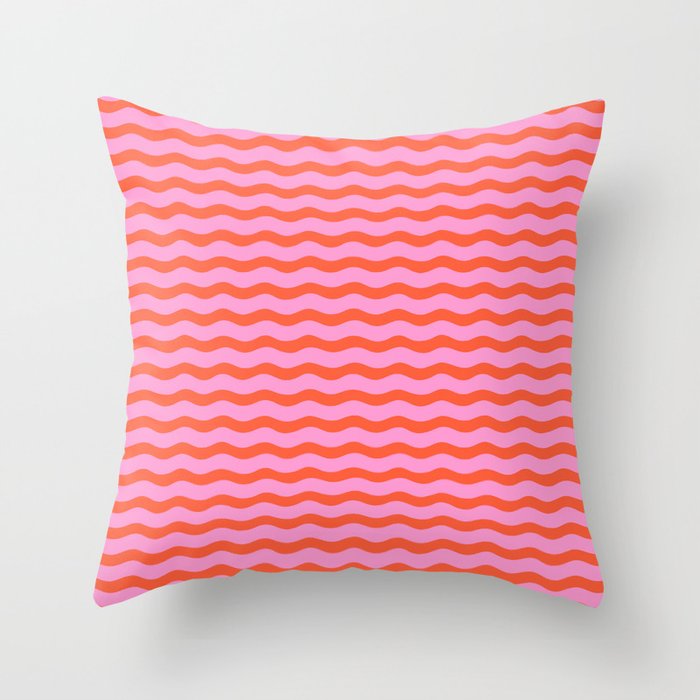 Wavy Pink and Red Stripes Throw Pillow Gallery Image 1