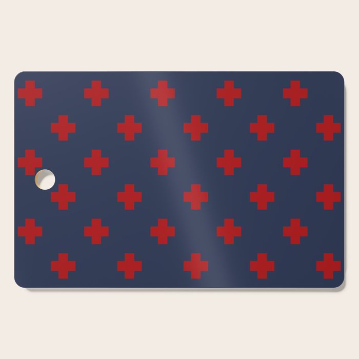 Red Swiss Cross Pattern on Navy Blue background Cutting Board Gallery Image 1