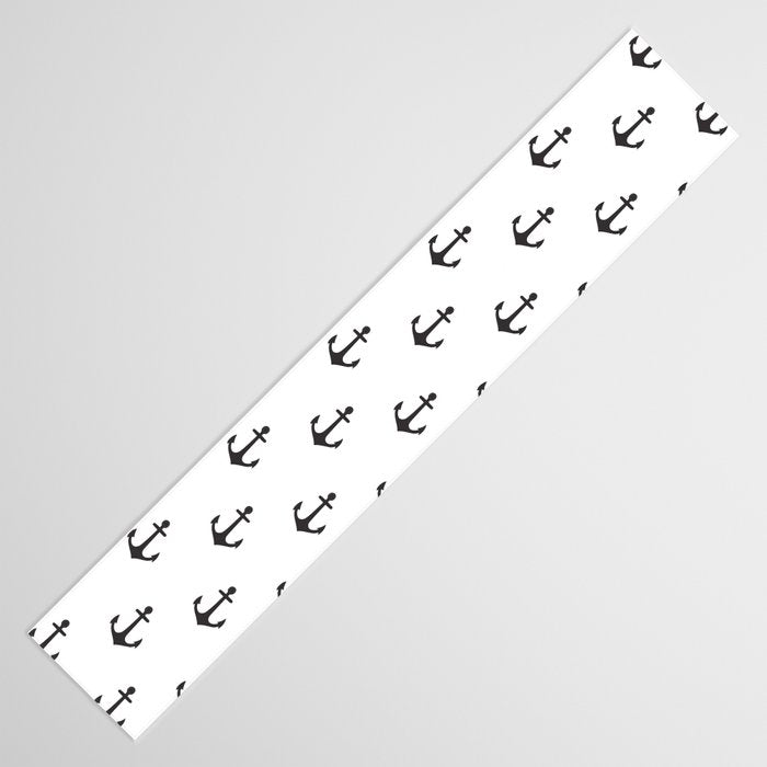 Simple black white modern nautical anchor Table Runner Gallery Image 3