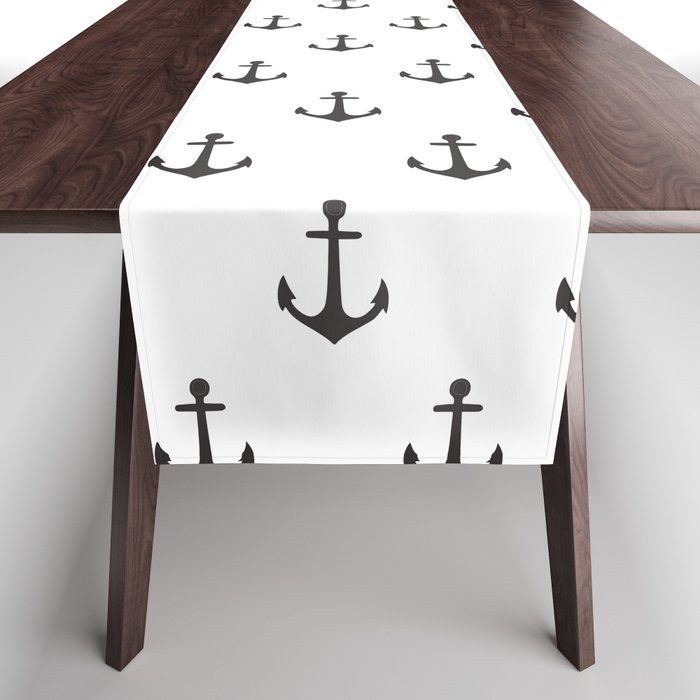 Simple black white modern nautical anchor Table Runner Gallery Image 1