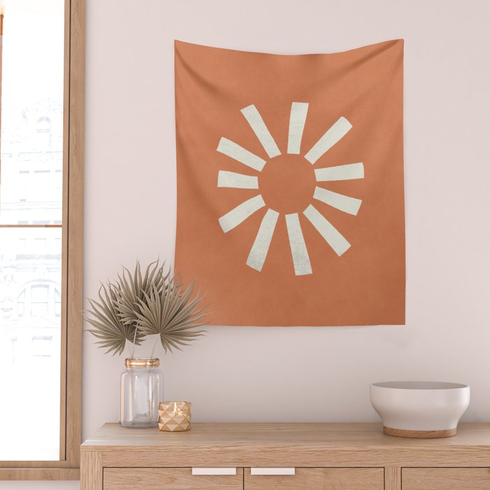 Sun Line Minimalist - Orange Wall Tapestry Gallery Image 2