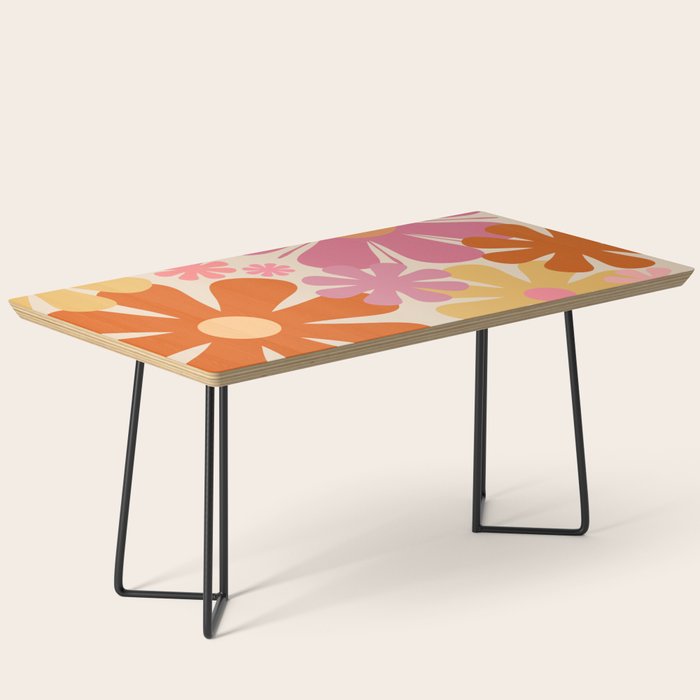 Retro 60s 70s Flowers Thulian Pink Orange Cream Pattern Coffee Table Gallery Image 1