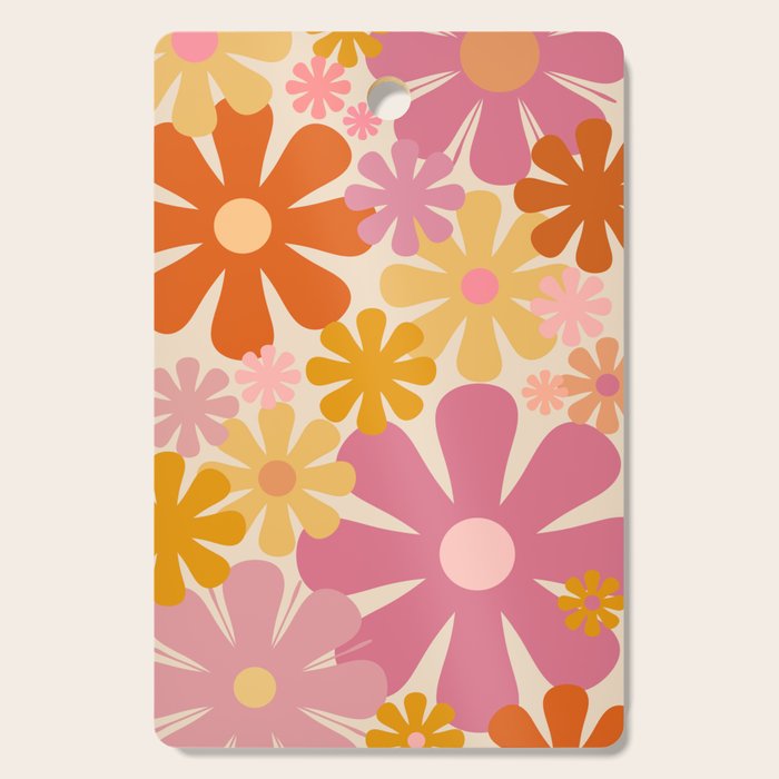 Retro 60s 70s Flowers Thulian Pink Orange Cream Pattern Cutting Board Gallery Image 1