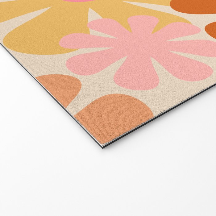 Retro 60s 70s Flowers Thulian Pink Orange Cream Pattern Welcome Mat Gallery Image 2