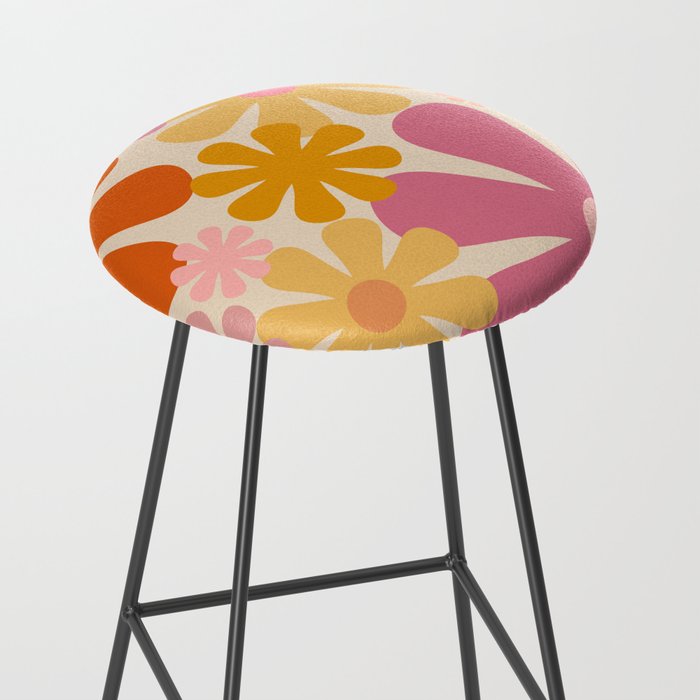 Retro 60s 70s Flowers Thulian Pink Orange Cream Pattern Stool Gallery Image 2