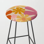 Retro 60s 70s Flowers Thulian Pink Orange Cream Pattern Stool Gallery Image 2