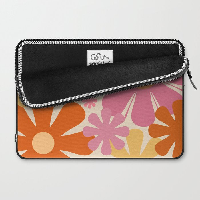 Retro 60s 70s Flowers Thulian Pink Orange Cream Pattern Laptop Sleeve Gallery Image 2