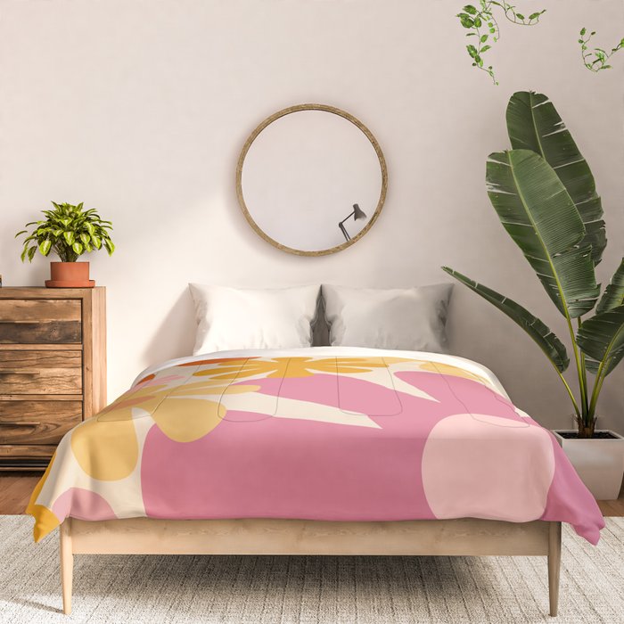 Retro 60s 70s Flowers Thulian Pink Orange Cream Pattern Comforter Gallery Image 3