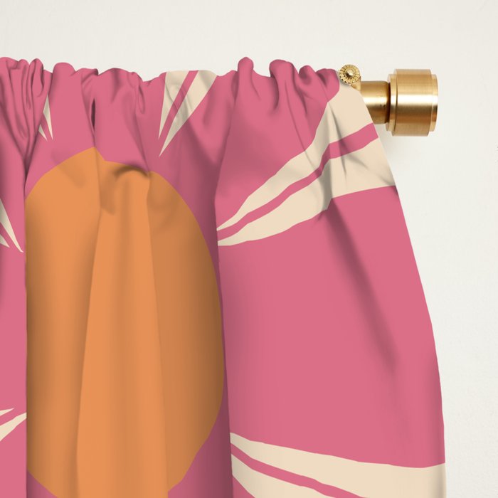 Retro 60s 70s Flowers Thulian Pink Orange Cream Pattern Window Curtain Gallery Image 2