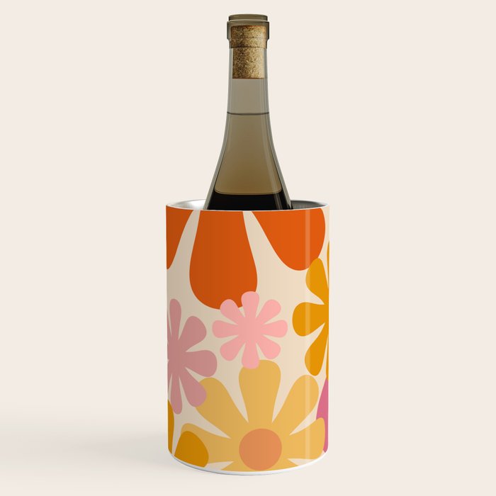 Retro 60s 70s Flowers Thulian Pink Orange Cream Pattern Wine Chiller Gallery Image 2