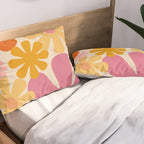 Retro 60s 70s Flowers Thulian Pink Orange Cream Pattern Pillow Sham Gallery Image 2