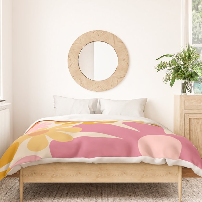 Retro 60s 70s Flowers Thulian Pink Orange Cream Pattern Duvet Cover Gallery Image 3