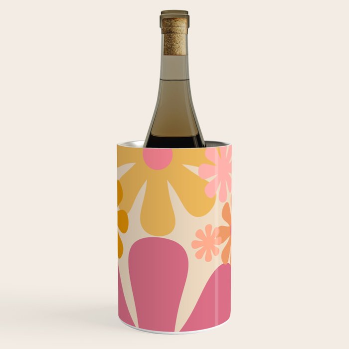 Retro 60s 70s Flowers Thulian Pink Orange Cream Pattern Wine Chiller Gallery Image 3