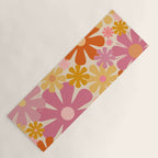 Retro 60s 70s Flowers Thulian Pink Orange Cream Pattern Yoga Mat Gallery Image 1