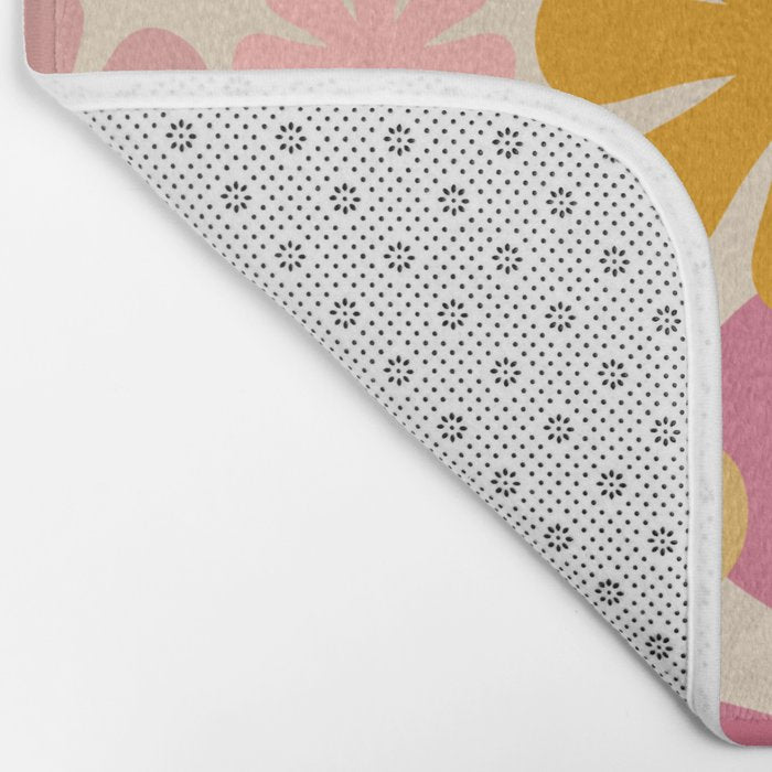 Retro 60s 70s Flowers Thulian Pink Orange Cream Pattern Bath Mat Gallery Image 2