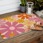Retro 60s 70s Flowers Thulian Pink Orange Cream Pattern Outdoor Rug Gallery Image 2