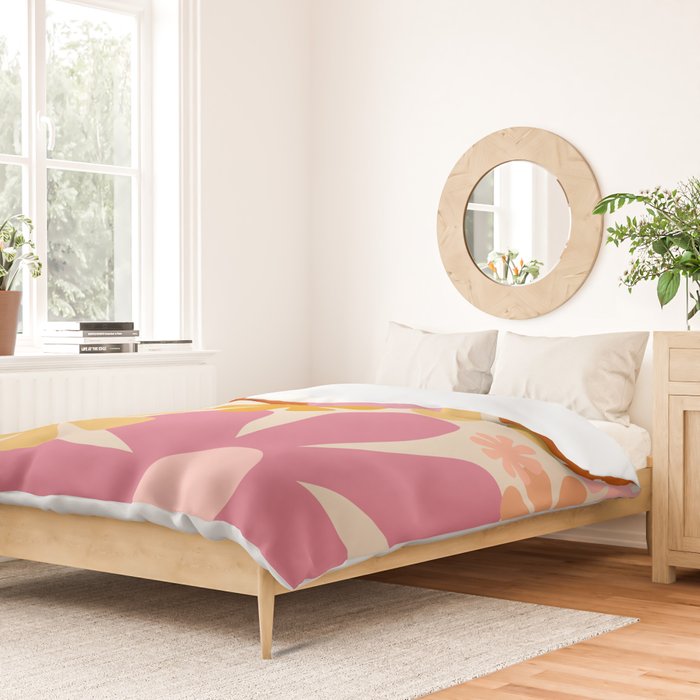 Retro 60s 70s Flowers Thulian Pink Orange Cream Pattern Duvet Cover Gallery Image 2