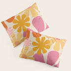 Retro 60s 70s Flowers Thulian Pink Orange Cream Pattern Pillow Sham Gallery Image 3