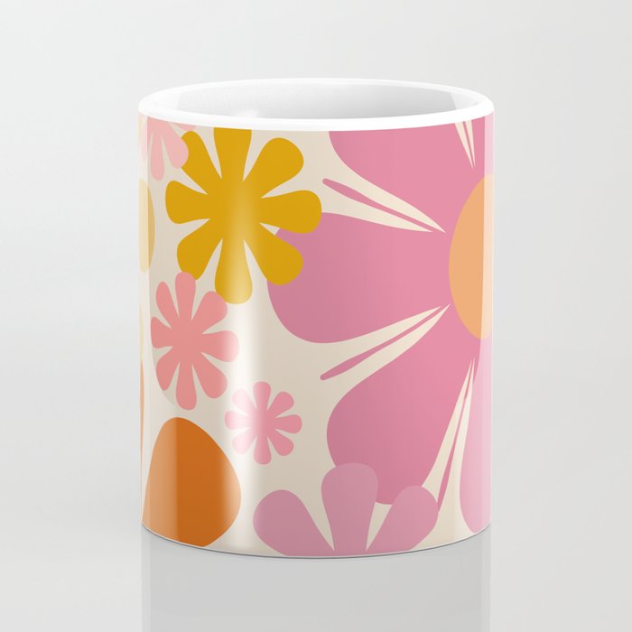 Retro 60s 70s Flowers Thulian Pink Orange Cream Pattern Coffee Mug Gallery Image 4