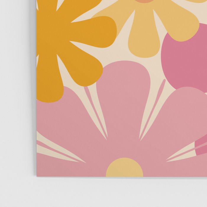 Retro 60s 70s Flowers Thulian Pink Orange Cream Pattern Poster Gallery Image 3