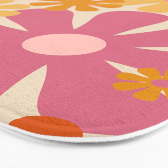 Retro 60s 70s Flowers Thulian Pink Orange Cream Pattern Bath Mat Gallery Image 3