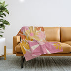 Retro 60s 70s Flowers Thulian Pink Orange Cream Pattern Throw Blanket Gallery Image 1