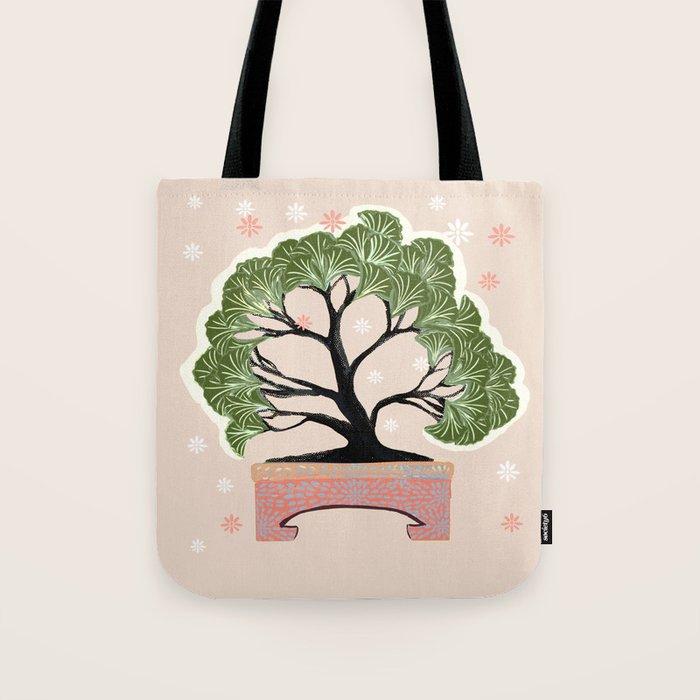 Bonsai in Pink and Green Tote Bag Gallery Image 1