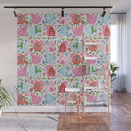 Winter Forest Woodland Animals in Pink & Blue Wall Mural Gallery Image 1