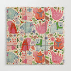 Winter Forest Woodland Animals in Pink & Blue Wood Wall Art Gallery Image 1