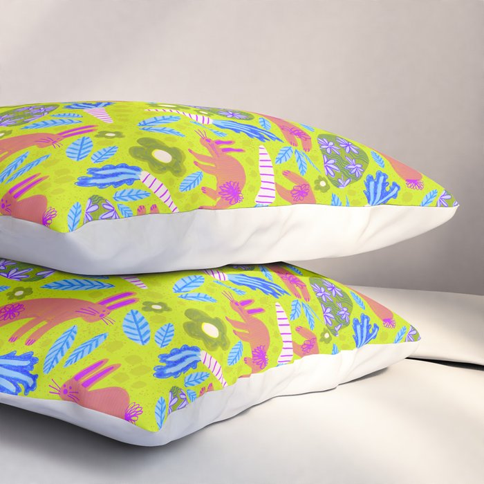 Happy Colorful Rabbits & Decorative Eggs in Chartreuse & Pink Pillow Sham Gallery Image 3