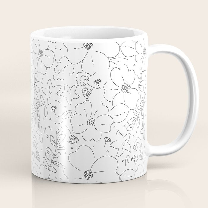 Black and white flower art pattern Coffee Mug Gallery Image 1