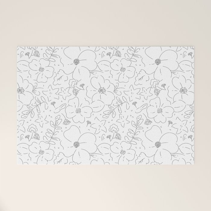 Black and white flower art pattern Welcome Mat Gallery Image 1
