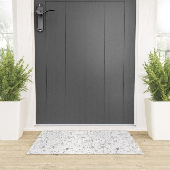 Black and white flower art pattern Welcome Mat Gallery Image 3
