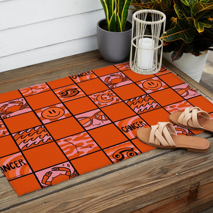 Cancer Checkered Print Outdoor Rug Gallery Image 2
