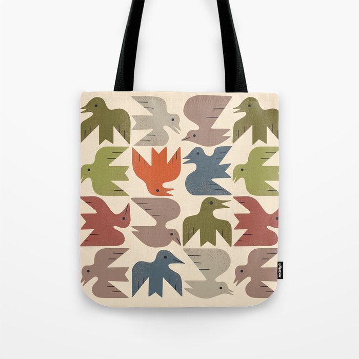 Midcentury Bird Grid Tote Bag Gallery Image 1
