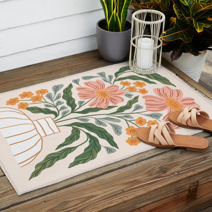 Mila I - boho nature inspired illustration Outdoor Rug Gallery Image 2