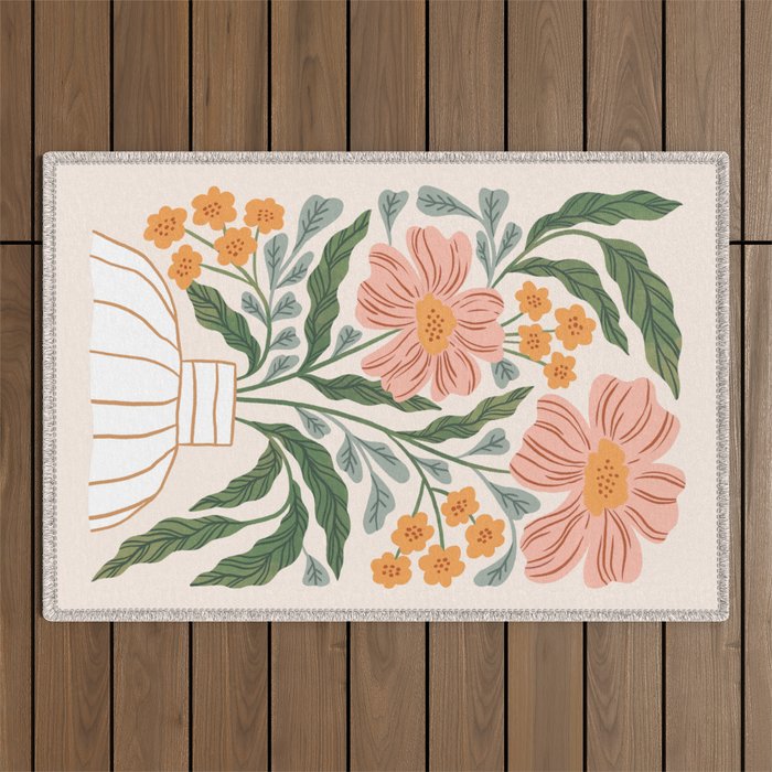 Mila I - boho nature inspired illustration Outdoor Rug Gallery Image 1