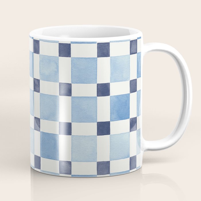 Mosaic plaids geometric pattern watercolor Soft blue Coffee Mug Gallery Image 1
