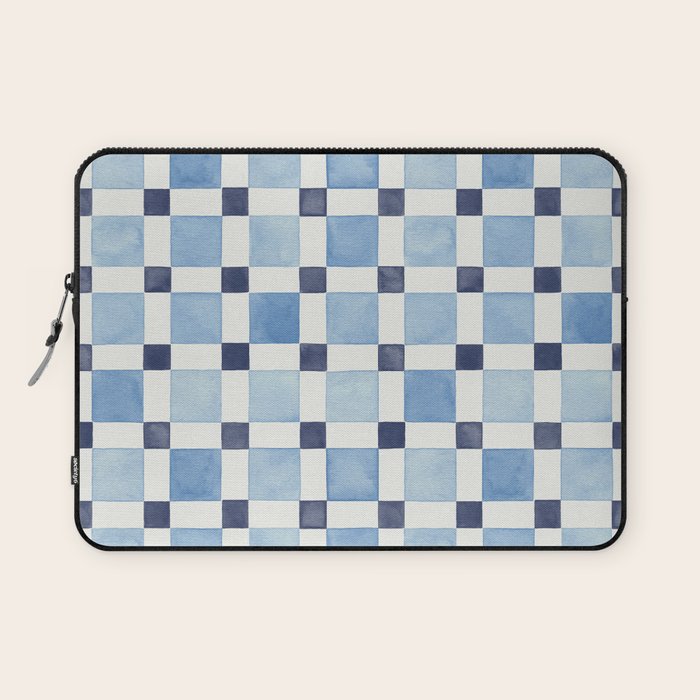 Mosaic plaids geometric pattern watercolor Soft blue Laptop Sleeve Gallery Image 1