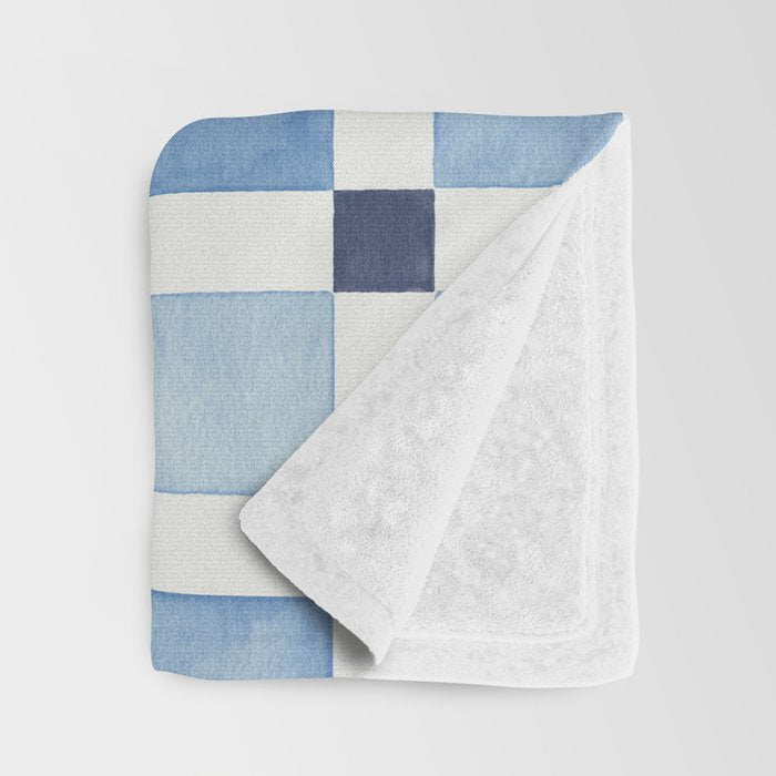 Mosaic plaids geometric pattern watercolor Soft blue Throw Blanket Gallery Image 3
