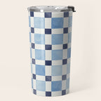Mosaic plaids geometric pattern watercolor Soft blue Travel Mug Gallery Image 2