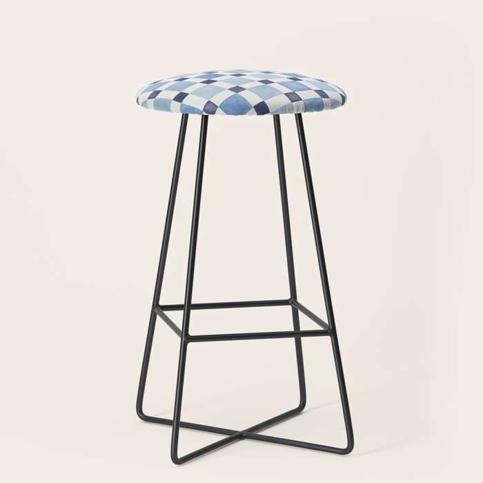 Mosaic plaids geometric pattern watercolor Soft blue Stool Gallery Image 1