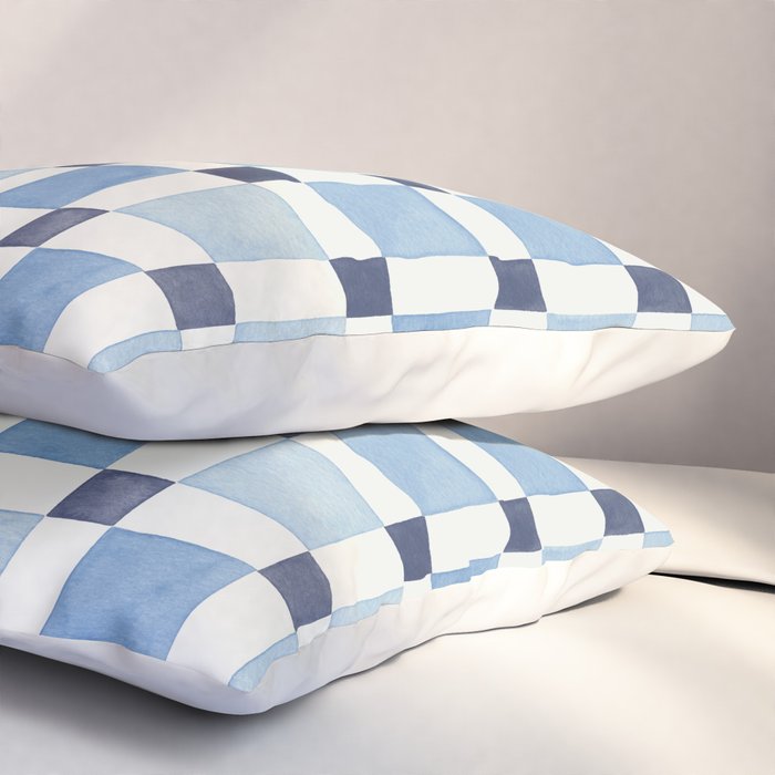 Mosaic plaids geometric pattern watercolor Soft blue Pillow Sham Gallery Image 3