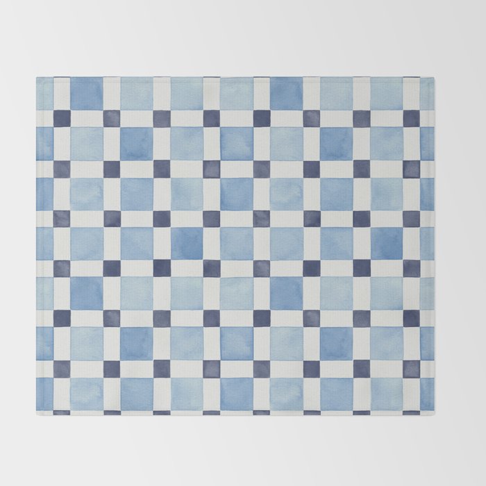 Mosaic plaids geometric pattern watercolor Soft blue Throw Blanket Gallery Image 2