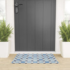 Mosaic plaids geometric pattern watercolor Soft blue Welcome Mat Gallery Image 3