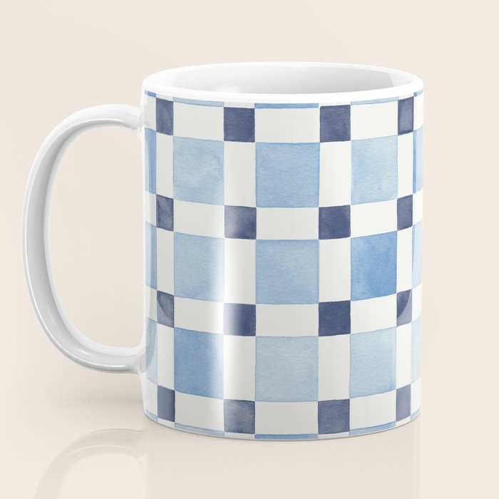 Mosaic plaids geometric pattern watercolor Soft blue Coffee Mug Gallery Image 3