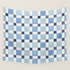 Mosaic plaids geometric pattern watercolor Soft blue Wall Tapestry Gallery Image 4
