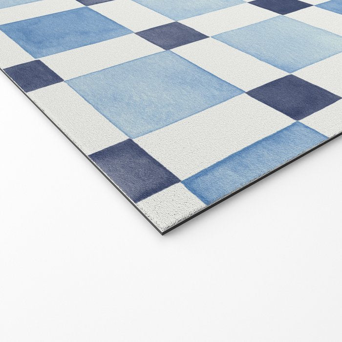 Mosaic plaids geometric pattern watercolor Soft blue Welcome Mat Gallery Image 2