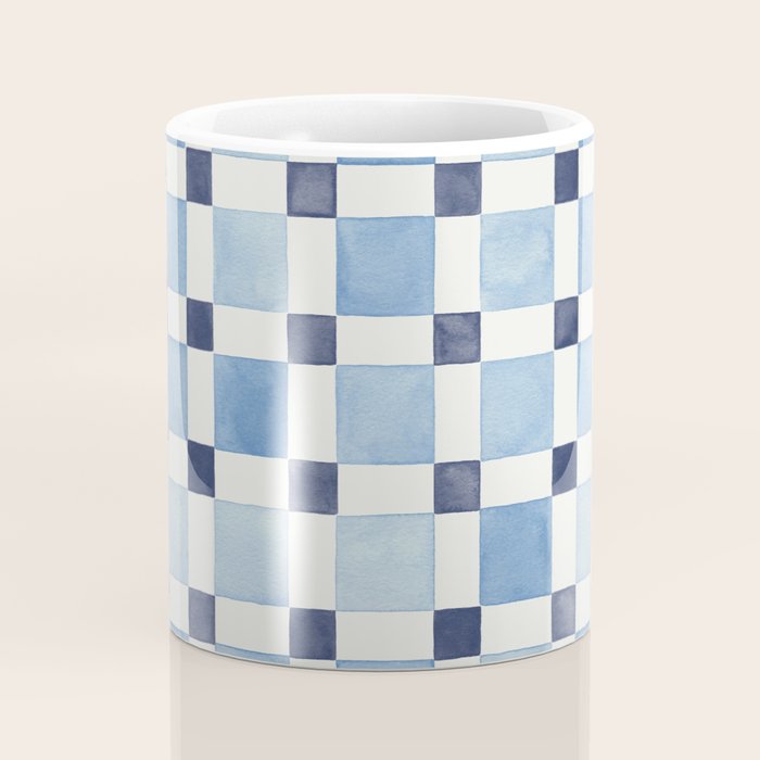 Mosaic plaids geometric pattern watercolor Soft blue Coffee Mug Gallery Image 4